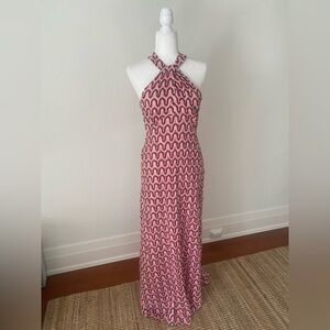 Trina Turk Pink and Black Patterned Halter top maxi Dress